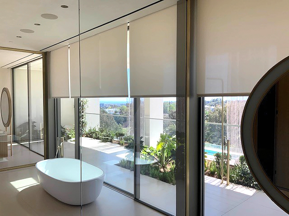 automated shades in a bathroom by Bay Shades